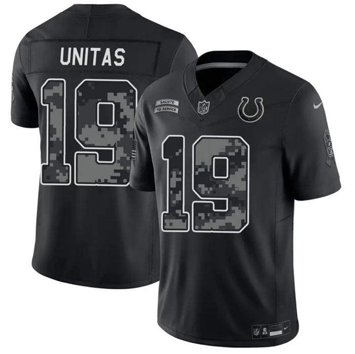 Men's Indianapolis Colts #19 Johnny Unitas Black F.U.S.E. 2026 Salute to Service Limited Stitched Football Jersey