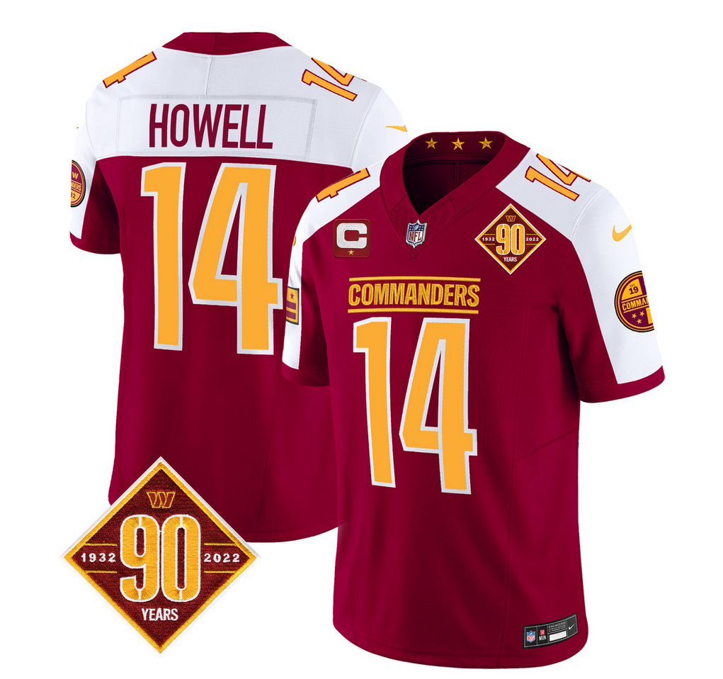 Men's Washington Commanders #14 Sam Howell Burgundy/White 2023 F.U.S.E. 90th Anniversary Vapor Limited Stitched Football Jersey Men's Washington Commanders #14 Sam Howell Burgundy/White 2023 F.U.S.E. 90th Anniversary Vapor Limited Stitched Football Jersey