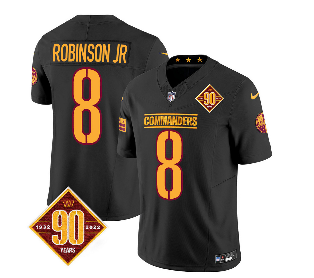 Men's Washington Commanders #8 Brian Robinson Black 2023 F.U.S.E. 90th Anniversary Vapor Limited Stitched Football Jersey Men's Washington Commanders #8 Brian Robinson Black 2023 F.U.S.E. 90th Anniversary Vapor Limited Stitched Football Jersey