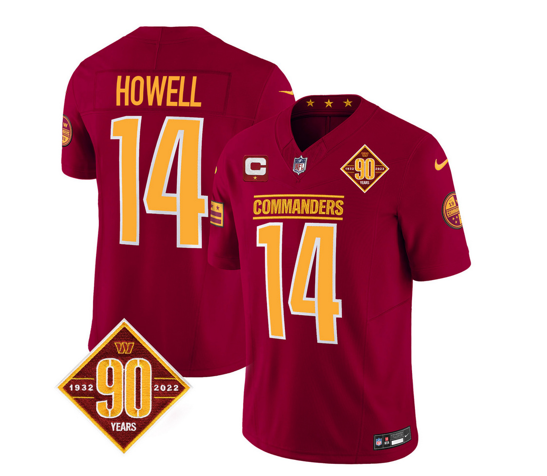 Men's Washington Commanders #14 Sam Howell Burgundy 2023 F.U.S.E. 90th Anniversary Vapor Limited Stitched Football Jersey Men's Washington Commanders #14 Sam Howell Burgundy 2023 F.U.S.E. 90th Anniversary Vapor Limited Stitched Football Jersey