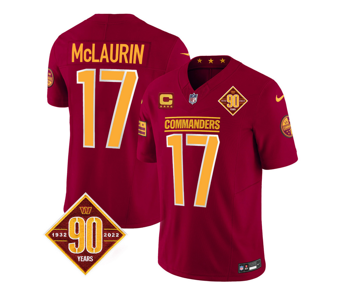 Men's Washington Commanders #17 Terry McLaurin Burgundy 2023 F.U.S.E. 90th Anniversary Vapor Limited Stitched Football Jersey Men's Washington Commanders #17 Terry McLaurin Burgundy 2023 F.U.S.E. 90th Anniversary Vapor Limited Stitched Football Jersey