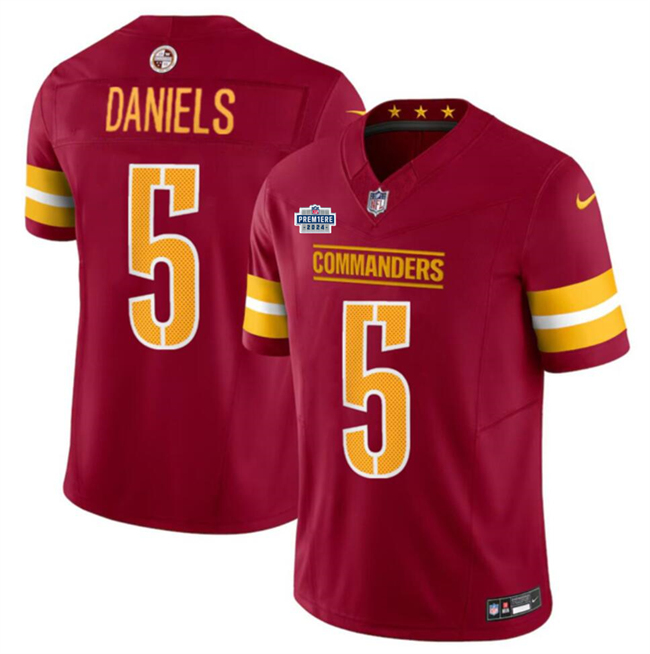 Men's Washington Commanders #5 Jayden Daniels Burgundy 2024 With Draft Patch F.U.S.E Vapor Limited Stitched Football Jersey Men's Washington Commanders #5 Jayden Daniels Burgundy 2024 With Draft Patch F.U.S.E Vapor Limited Stitched Football Jersey