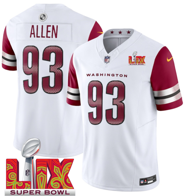 Men's Washington Commanders #93 Jonathan Allen White F.U.S.E. 24/25 Super Bowl LIX Vapor Untouchable Limited Stitched Football Jersey Men's Washington Commanders #93 Jonathan Allen White F.U.S.E. 24/25 Super Bowl LIX Vapor Untouchable Limited Stitched Football Jersey