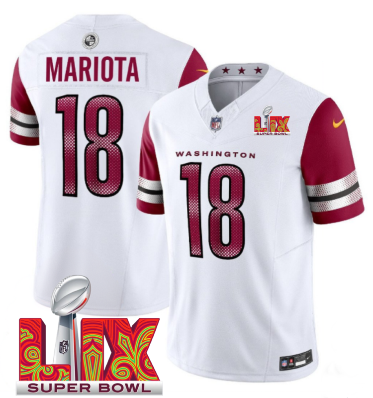 Men's Washington Commanders #18 Marcus Mariota White F.U.S.E. 24/25 Super Bowl LIX Vapor Untouchable Limited Stitched Football Jersey