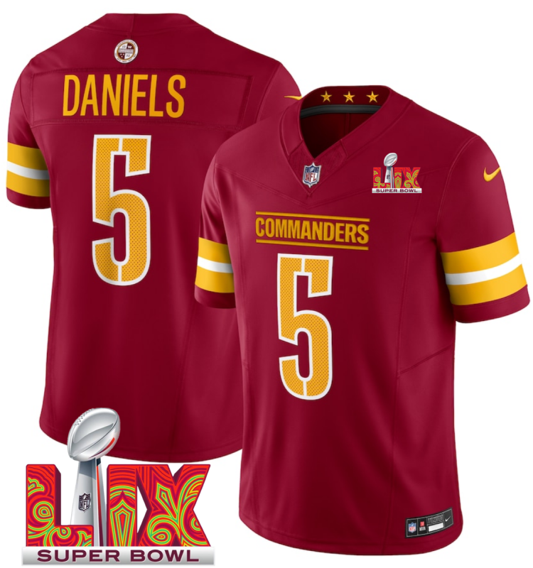 Men's Washington Commanders #5 Jayden Daniels Burgundy F.U.S.E. 24/25 Super Bowl LIX Vapor Untouchable Limited Stitched Football Jersey Men's Washington Commanders #5 Jayden Daniels Burgundy F.U.S.E. 24/25 Super Bowl LIX Vapor Untouchable Limited Stitched Football Jersey