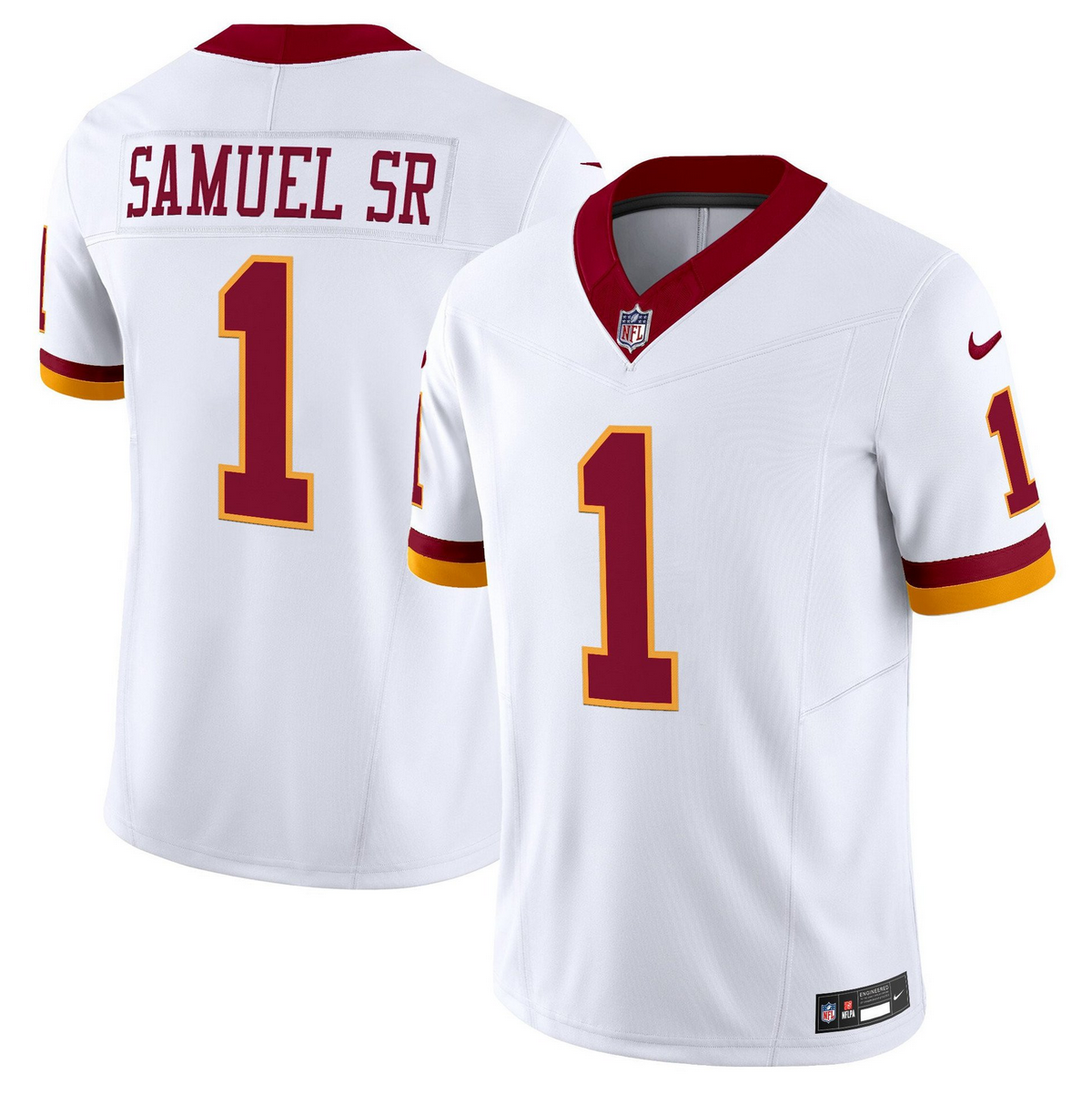 Men's Washington Commanders #1 Deebo Samuel Sr. White 2025 F.U.S.E. Throwback Vapor Limited Stitched Football Jersey Men's Washington Commanders #1 Deebo Samuel Sr. White 2025 F.U.S.E. Throwback Vapor Limited Stitched Football Jersey