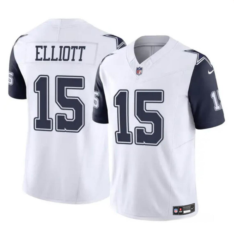 Men's Dallas Cowboys #15 Ezekiel Elliott White 2023 F.U.S.E Color Rush Limited Stitched Football Jersey Men's Dallas Cowboys #15 Ezekiel Elliott White 2023 F.U.S.E Color Rush Limited Stitched Football Jersey