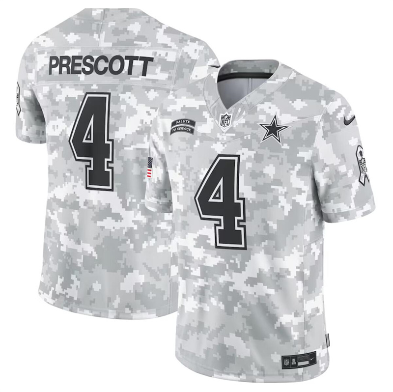 Men's Dallas Cowboys #4 Dak Prescott 2024 F.U.S.E Arctic Camo Salute to Service Limited Stitched Football Jersey Men's Dallas Cowboys #4 Dak Prescott 2024 F.U.S.E Arctic Camo Salute to Service Limited Stitched Football Jersey