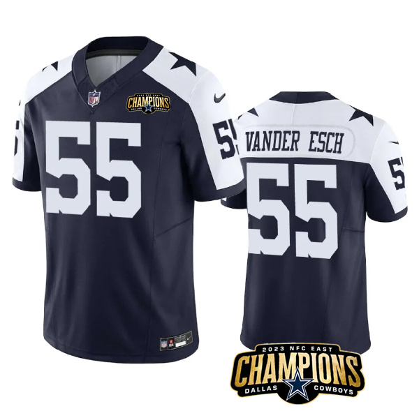 Men's Dallas Cowboys #55 Leighton Vander Esch Navy/White 2023 F.U.S.E. NFC East Champions Patch Stitched Football Jersey Men's Dallas Cowboys #55 Leighton Vander Esch Navy/White 2023 F.U.S.E. NFC East Champions Patch Stitched Football Jersey