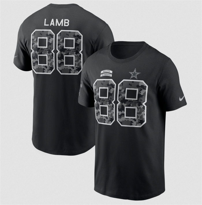 Men's Dallas Cowboys #88 CeeDee Lamb Black 2026 Salute to Service Name & Number T-Shirt