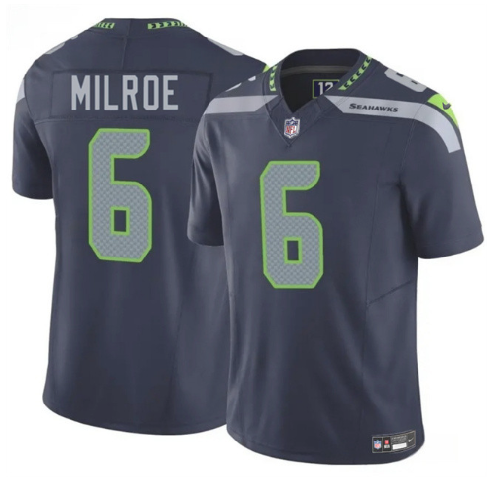Men's Seattle Seahawks #6 Jalen Milroe Navy 2025 Draft F.U.S.E. Vapor Untouchable Limited Stitched Football Jersey