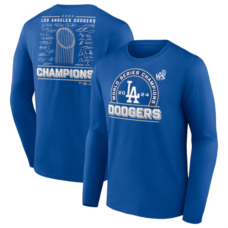 Men's Los Angeles Dodgers Royal 2024 World Series Champions Signature Roster Long Sleeve T-Shirt Men's Los Angeles Dodgers Royal 2024 World Series Champions Signature Roster Long Sleeve T-Shirt