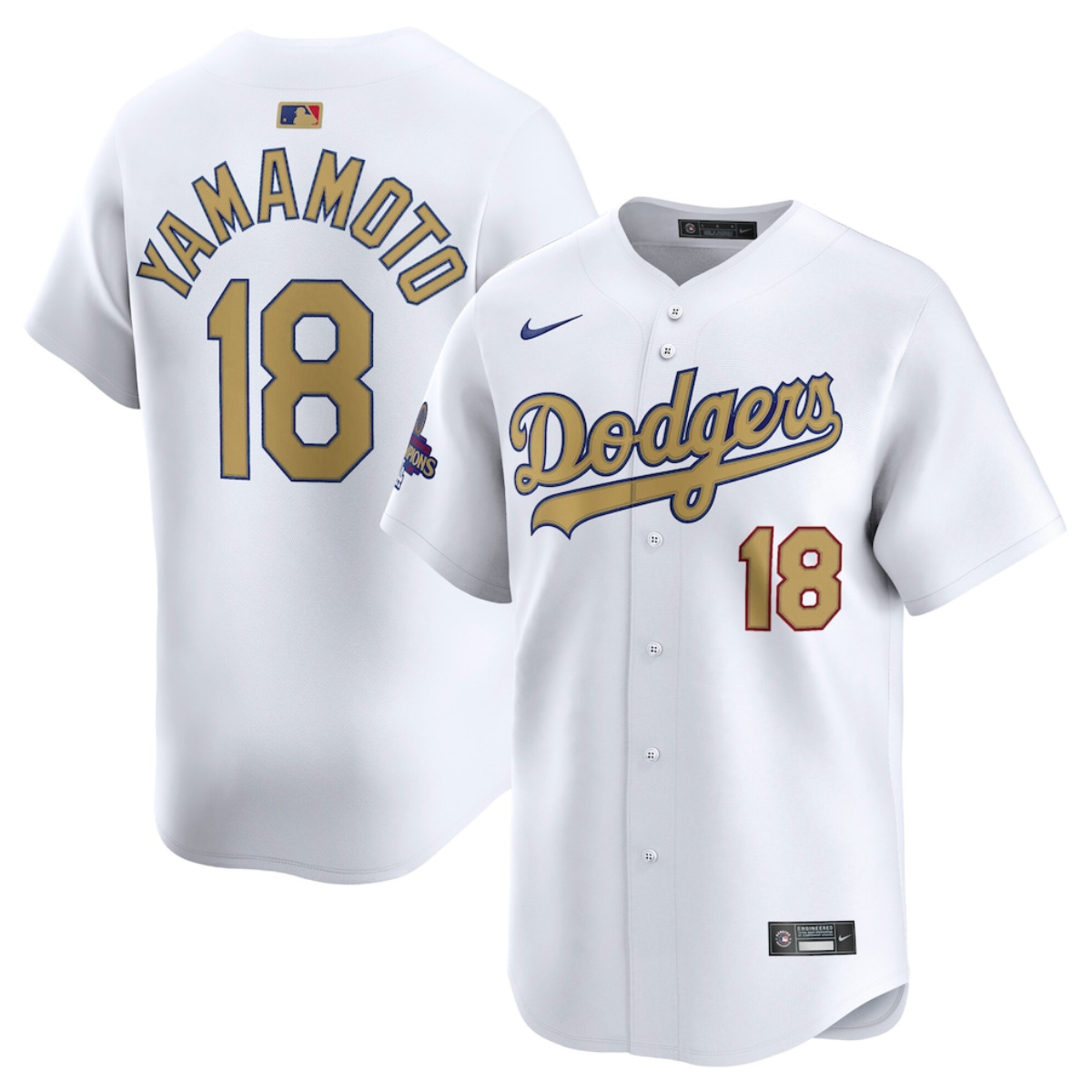 Men's Los Angeles Dodgers #18 Yoshinobu Yamamoto White 2025 Gold Collection Limited Stitched Baseball Jersey Men's Los Angeles Dodgers #18 Yoshinobu Yamamoto White 2025 Gold Collection Limited Stitched Baseball Jersey