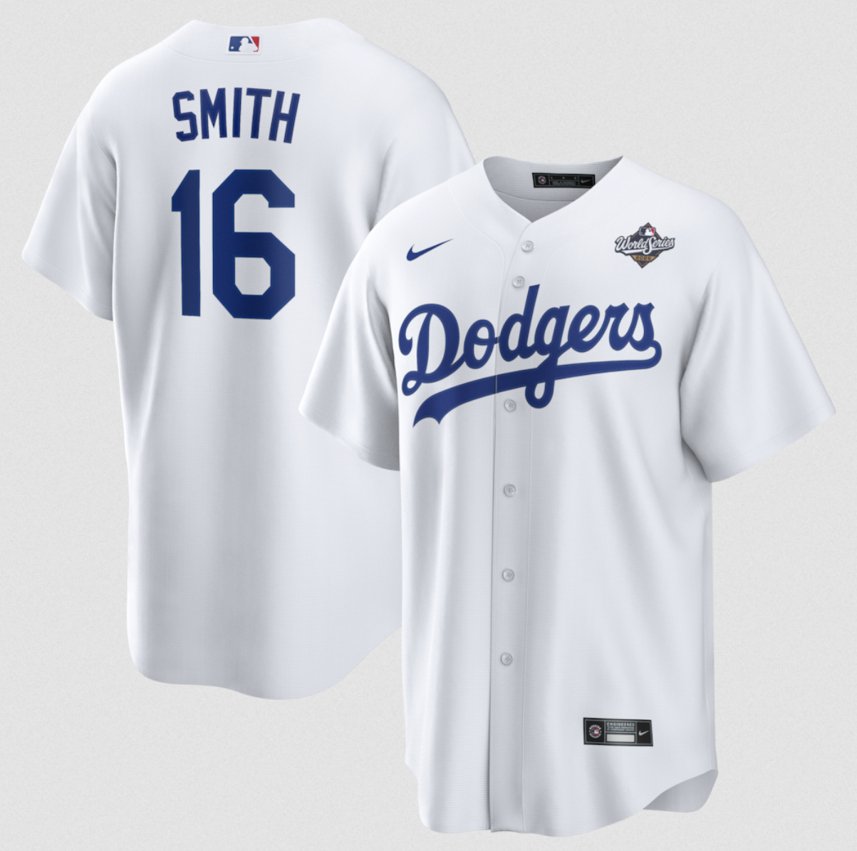 Men's Los Angeles Dodgers #16 Will Smith White 2025 World Series Home Cool Base Stitched Baseball Jersey Men's Los Angeles Dodgers #16 Will Smith White 2025 World Series Home Cool Base Stitched Baseball Jersey