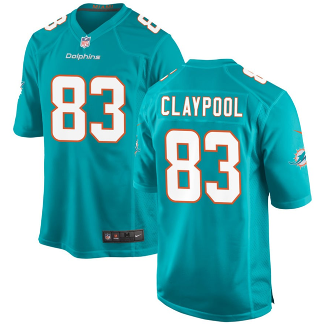 Men's Miami Dolphins #83 Chase Claypool Aqua Stitched Game Football Jersey Men's Miami Dolphins #83 Chase Claypool Aqua Stitched Game Football Jersey