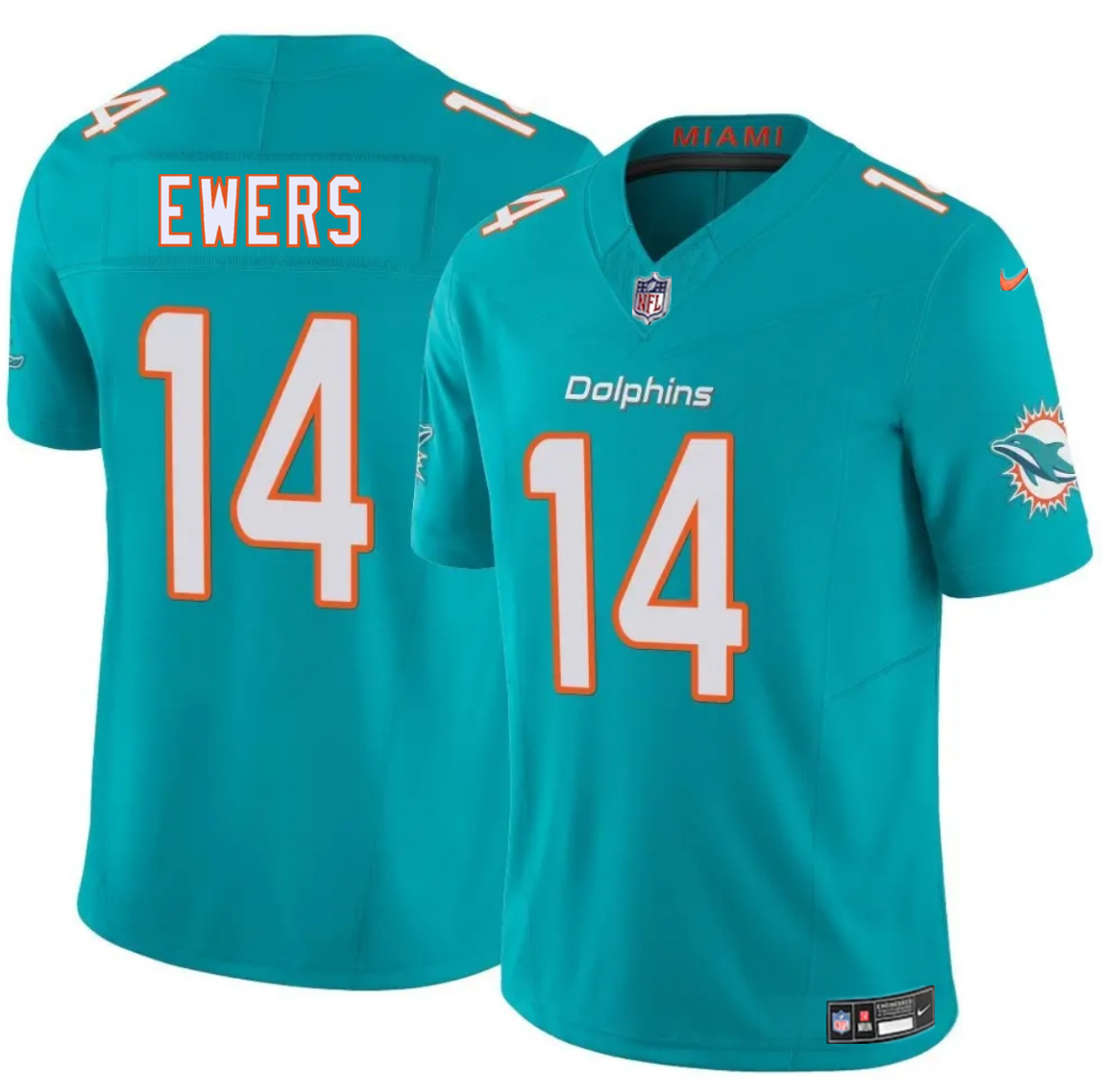Men's Miami Dolphins #14 Quinn Ewers Aqua 2025 Draft F.U.S.E. Vapor Limited Stitched Football Jersey Men's Miami Dolphins #14 Quinn Ewers Aqua 2025 Draft F.U.S.E. Vapor Limited Stitched Football Jersey