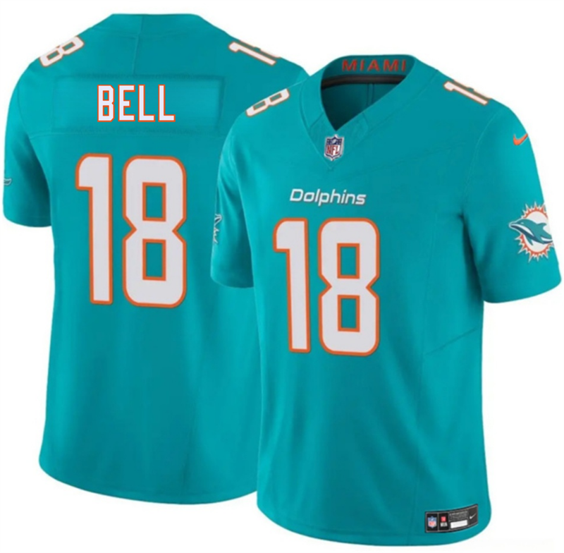 Men's Miami Dolphins #18 Chris Bell Aqua 2026 Draft F.U.S.E. Vapor Limited Stitched Football Jersey
