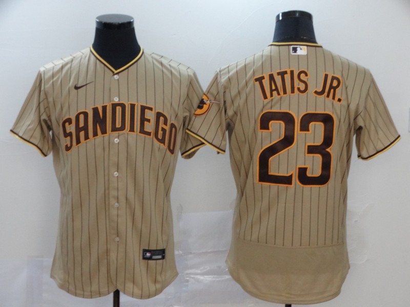 Men's San Diego Padres #23 Fernando Tatis Jr. 2020 Tan Brown Flex Base Stitched MLB Jersey Men's San Diego Padres #23 Fernando Tatis Jr. 2020 Tan Brown Flex Base Stitched MLB Jersey