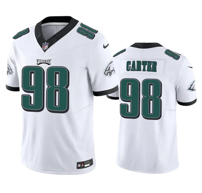 Men's Philadelphia Eagles #98 Jalen Carter White 2023 F.U.S.E. Vapor Untouchable Limited Stitched Football Jersey Men's Philadelphia Eagles #98 Jalen Carter White 2023 F.U.S.E. Vapor Untouchable Limited Stitched Football Jersey