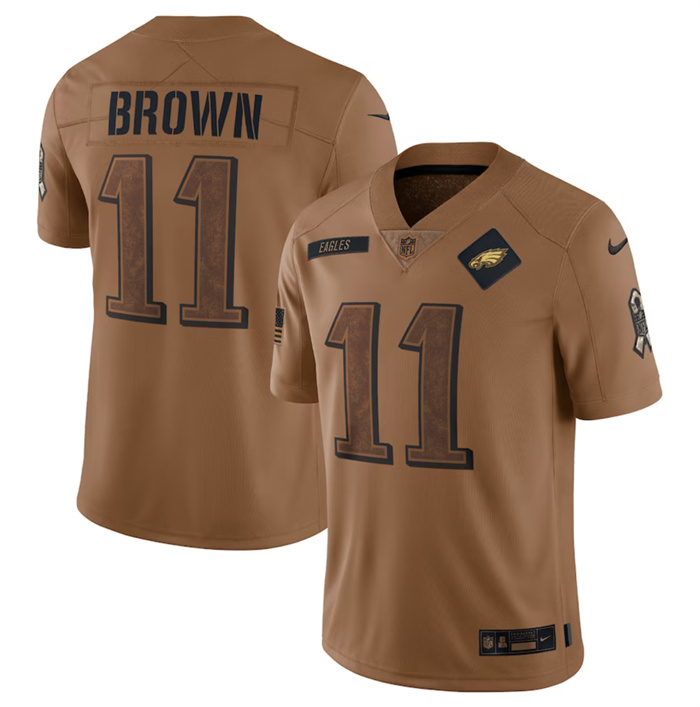 Men's Philadelphia Eagles #11 A. J. Brown 2023 Brown Salute To Service Limited Football Jersey Men's Philadelphia Eagles #11 A. J. Brown 2023 Brown Salute To Service Limited Football Jersey