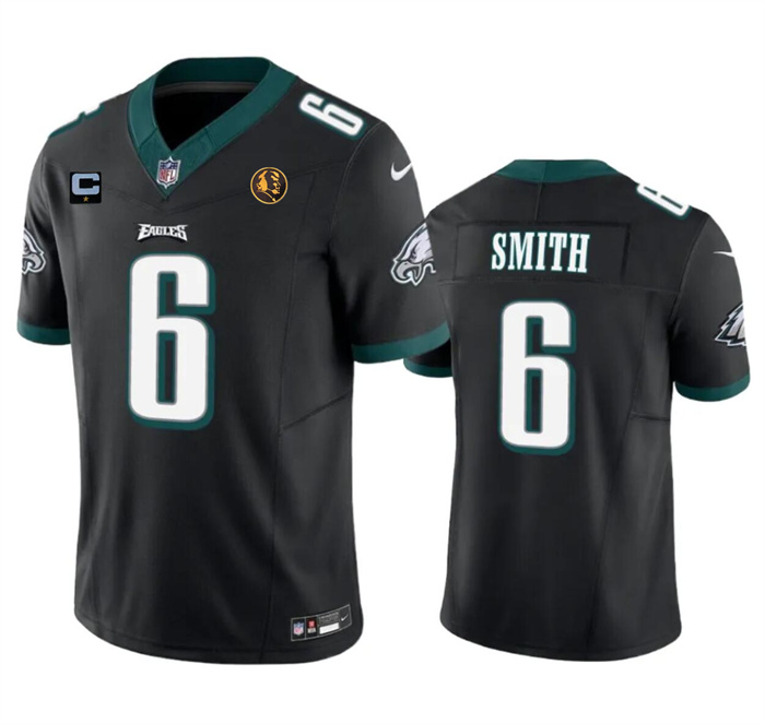 Men's Philadelphia Eagles #6 DeVonta Smith Black 2023 F.U.S.E. With 1-star C Patch And John Madden Patch Vapor Limited Stitched Football Jersey Men's Philadelphia Eagles #6 DeVonta Smith Black 2023 F.U.S.E. With 1-star C Patch And John Madden Patch Vapor Limited Stitched Football Jersey