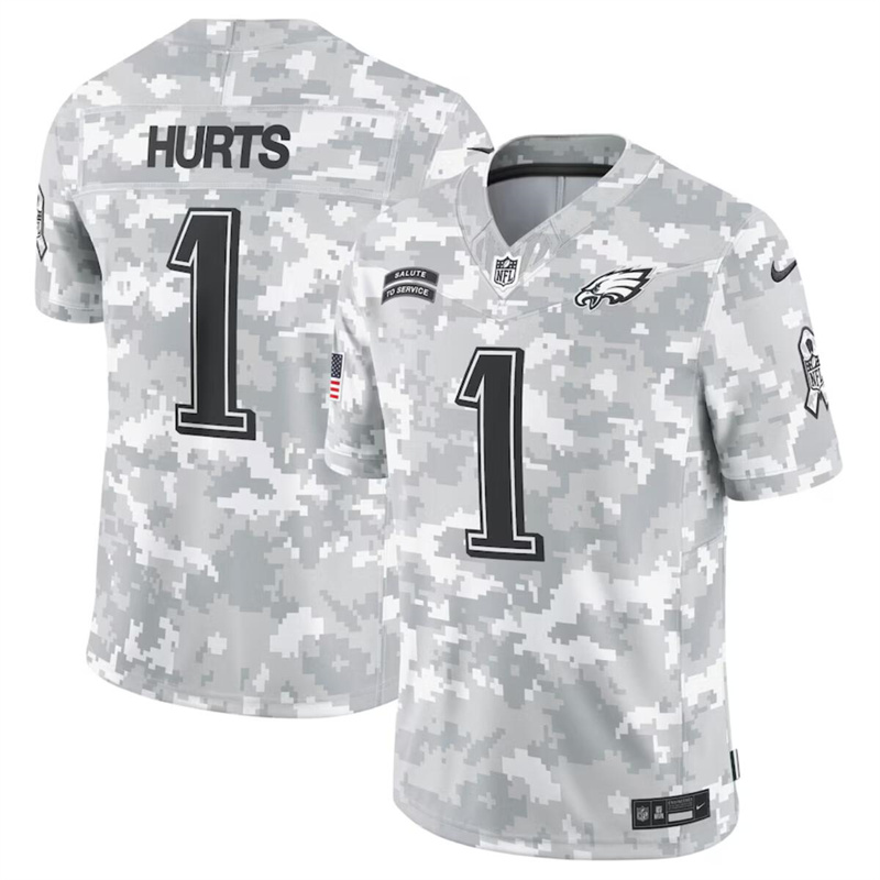 Men's Philadelphia Eagles #1 Jalen Hurts 2024 F.U.S.E Arctic Camo Salute to Service Limited Stitched Football Jersey Men's Philadelphia Eagles #1 Jalen Hurts 2024 F.U.S.E Arctic Camo Salute to Service Limited Stitched Football Jersey