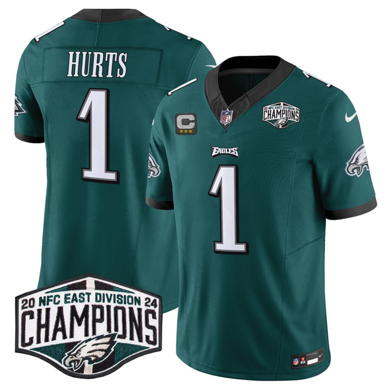 Men's Philadelphia Eagles #1 Jalen Hurts Green 2024 NFC East Champions With 4-Star C Patch F.U.S.E. Vapor Untouchable Limited Stitched Football Jersey Men's Philadelphia Eagles #1 Jalen Hurts Green 2024 NFC East Champions With 4-Star C Patch F.U.S.E. Vapor Untouchable Limited Stitched Football Jersey
