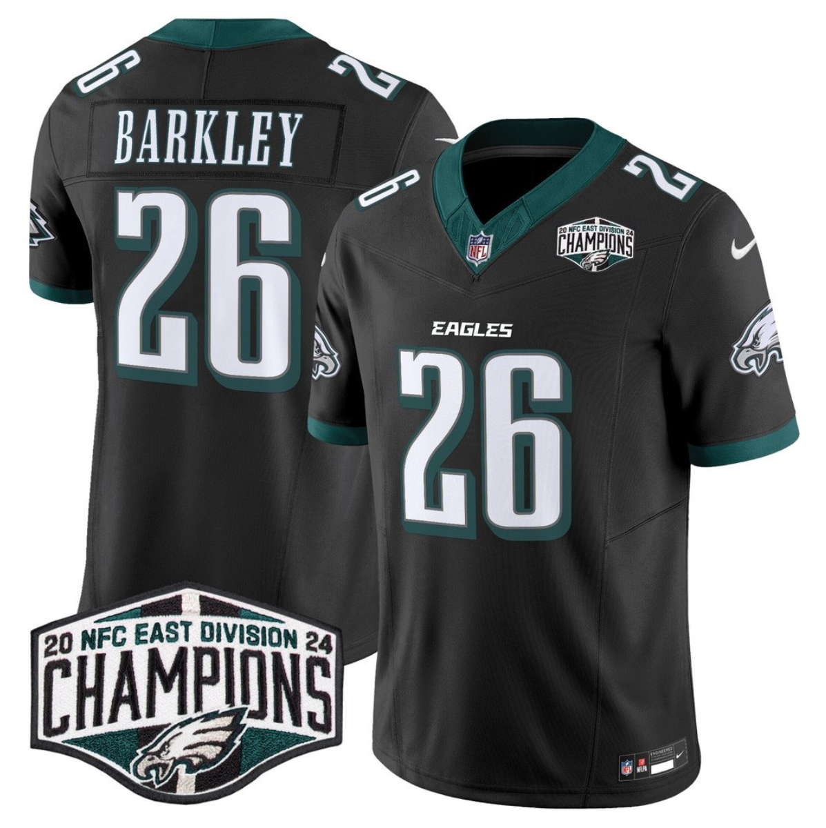 Men's Philadelphia Eagles #26 Saquon Barkley Black 2024 New NFC East Champions F.U.S.E. Vapor Untouchable Limited Stitched Football Jersey Men's Philadelphia Eagles #26 Saquon Barkley Black 2024 New NFC East Champions F.U.S.E. Vapor Untouchable Limited Stitched Football Jersey