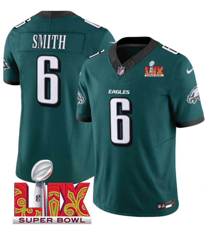Men's Philadelphia Eagles #6 DeVonta Smith Green F.U.S.E. 24/25 Super Bowl LIX Vapor Untouchable Limited Stitched Football Jersey Men's Philadelphia Eagles #6 DeVonta Smith Green F.U.S.E. 24/25 Super Bowl LIX Vapor Untouchable Limited Stitched Football Jersey