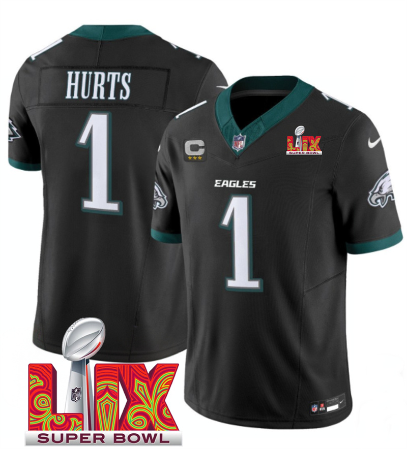 Men's Philadelphia Eagles #1 Jalen Hurts Black F.U.S.E. 24/25 Super Bowl LIX With 3-Star C Patch Vapor Untouchable Limited Stitched Football Jersey Men's Philadelphia Eagles #1 Jalen Hurts Black F.U.S.E. 24/25 Super Bowl LIX With 3-Star C Patch Vapor Untouchable Limited Stitched Football Jersey