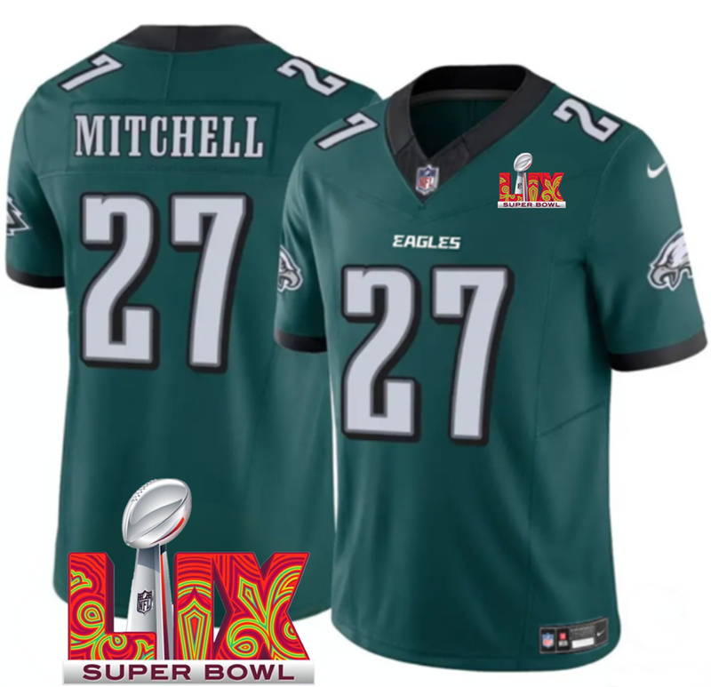 Men's Philadelphia Eagles #27 Quinyon Mitchell Green F.U.S.E. 24/25 Super Bowl LIX Vapor Untouchable Limited Stitched Football Jersey Men's Philadelphia Eagles #27 Quinyon Mitchell Green F.U.S.E. 24/25 Super Bowl LIX Vapor Untouchable Limited Stitched Football Jersey