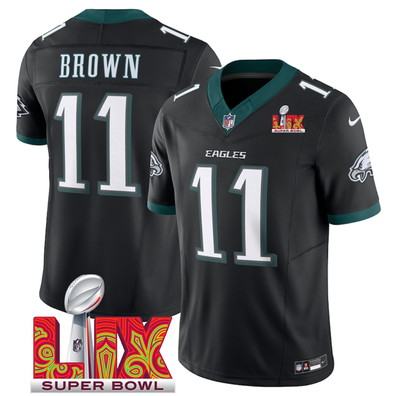 Men's Philadelphia Eagles #11 A.J. Brown Black F.U.S.E. 24/25 Super Bowl LIX Vapor Untouchable Limited Stitched Football Jersey