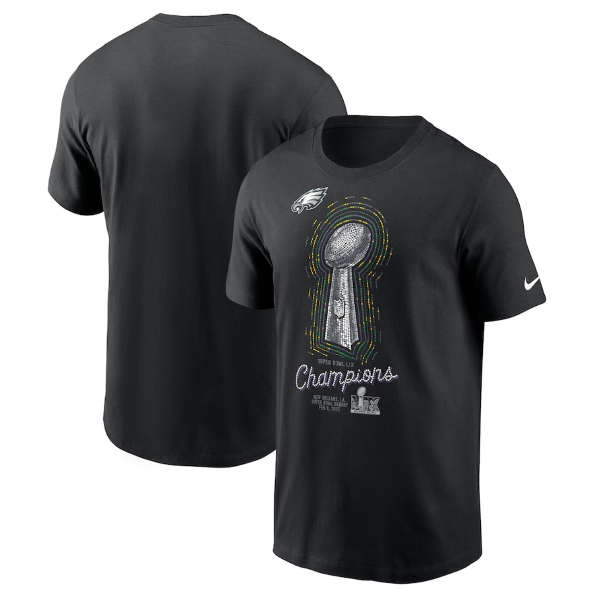 Men's Philadelphia Eagles Black Super Bowl LIX Champions Lombardi Trophy T-Shirt Men's Philadelphia Eagles Black Super Bowl LIX Champions Lombardi Trophy T-Shirt
