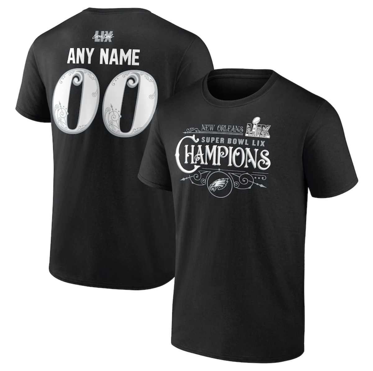 Men's Philadelphia Eagles Active Player Custom Black Super Bowl LIX Champions Name & Number V-Neck T-Shirt Men's Philadelphia Eagles Active Player Custom Black Super Bowl LIX Champions Name & Number V-Neck T-Shirt