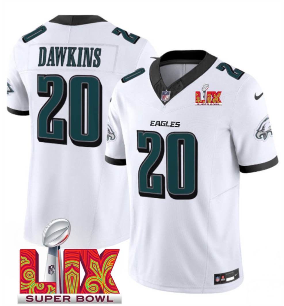 Men's Philadelphia Eagles #20 Brian Dawkins White F.U.S.E. 24/25 Super Bowl LIX Vapor Untouchable Limited Stitched Football Jersey