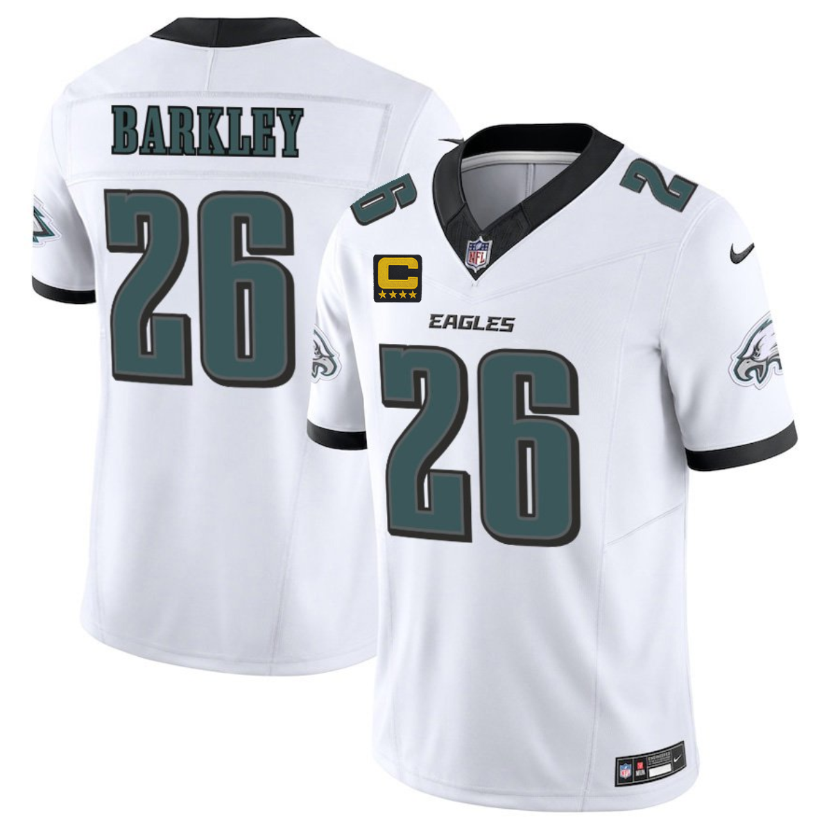 Men's Philadelphia Eagles #26 Saquon Barkley White 2025 F.U.S.E. With 4-Star C Patch Vapor Untouchable Limited Stitched Football Jersey Men's Philadelphia Eagles #26 Saquon Barkley White 2025 F.U.S.E. With 4-Star C Patch Vapor Untouchable Limited Stitched Football Jersey
