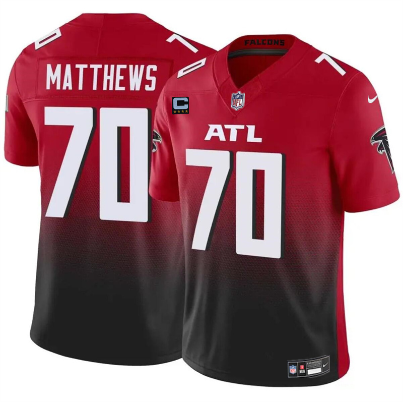 Men's Atlanta Falcons #70 Jake Matthews Red/Black 2024 F.U.S.E With 4-Star C Patch Vapor Untouchable Limited Stitched Football Jersey Men's Atlanta Falcons #70 Jake Matthews Red/Black 2024 F.U.S.E With 4-Star C Patch Vapor Untouchable Limited Stitched Football Jersey