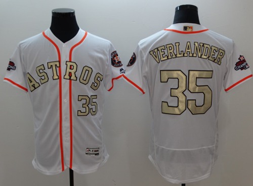 Astros #35 Justin Verlander White FlexBase Authentic 2017 World Series Champions Gold Program Stitched MLB Jersey Astros #35 Justin Verlander White FlexBase Authentic 2017 World Series Champions Gold Program Stitched MLB Jersey