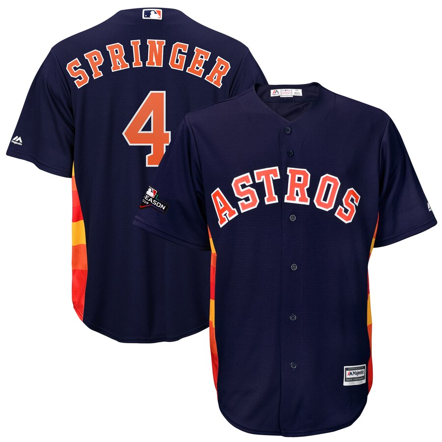 Houston Astros #4 George Springer Majestic 2019 Postseason Official Cool Base Player Jersey Navy Houston Astros #4 George Springer Majestic 2019 Postseason Official Cool Base Player Jersey Navy
