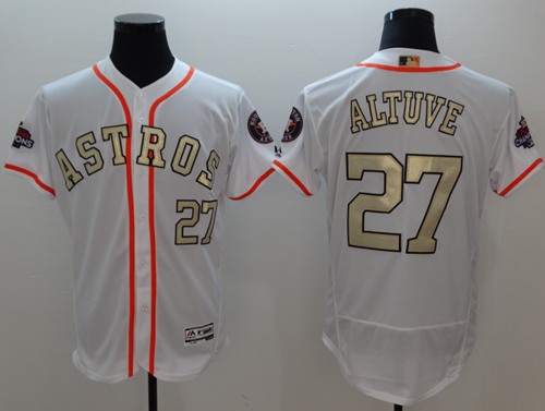 Astros #27 Jose Altuve White FlexBase Authentic 2017 World Series Champions Gold Program Stitched MLB Jersey Astros #27 Jose Altuve White FlexBase Authentic 2017 World Series Champions Gold Program Stitched MLB Jersey