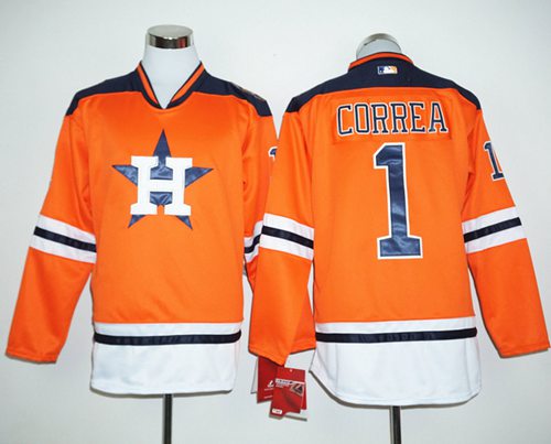 Astros #1 Carlos Correa Orange Long Sleeve Stitched MLB Jersey Astros #1 Carlos Correa Orange Long Sleeve Stitched MLB Jersey
