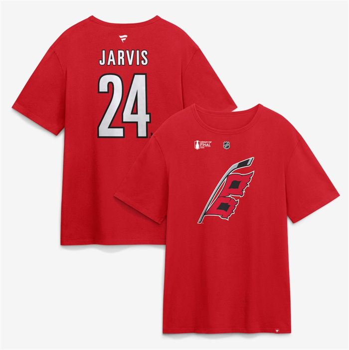 Men's Carolina Hurricanes #24 Seth Jarvis Red 2026 Stanley Cup Final Name & Number T-Shirt