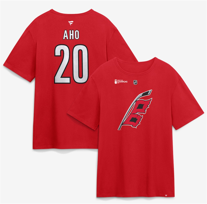 Men's Carolina Hurricanes #20 Sebastian Aho Red 2026 Stanley Cup Champions Big & Tall Name & Number T-Shirt