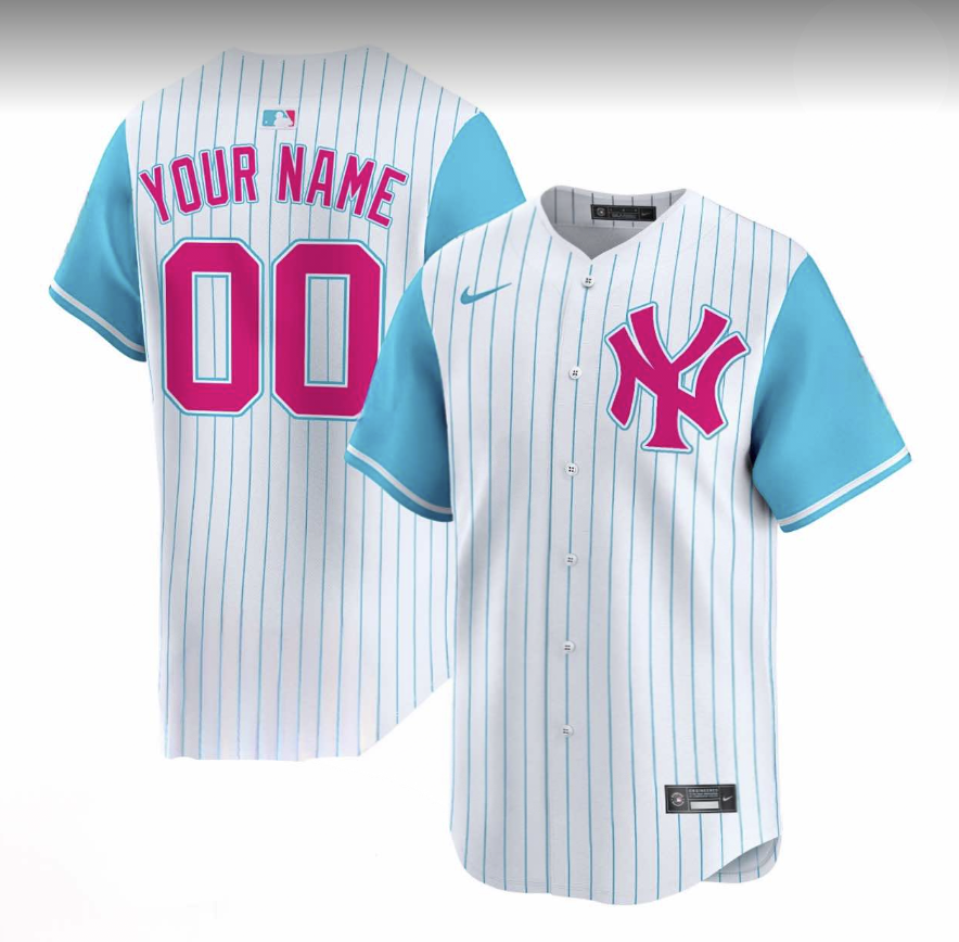 Men's New York Yankees Custom White/Blue Stitched Baseball Jersey