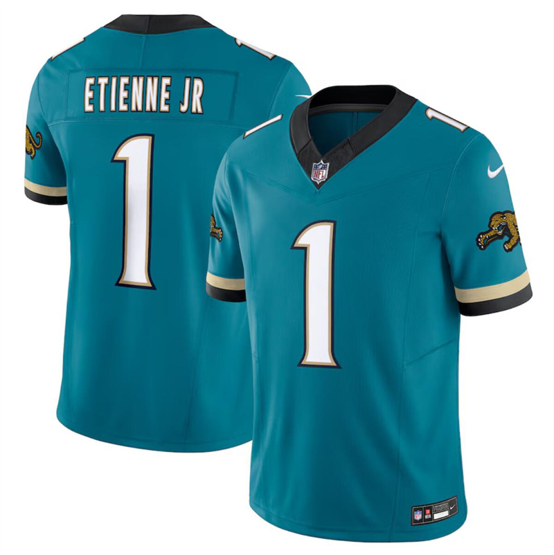 Men's Jacksonville Jaguars #1 Travis Etienne JR Teal 2024 F.U.S.E. Prowler Throwback Vapor Limited Stitched Football Jersey Men's Jacksonville Jaguars #1 Travis Etienne JR Teal 2024 F.U.S.E. Prowler Throwback Vapor Limited Stitched Football Jersey