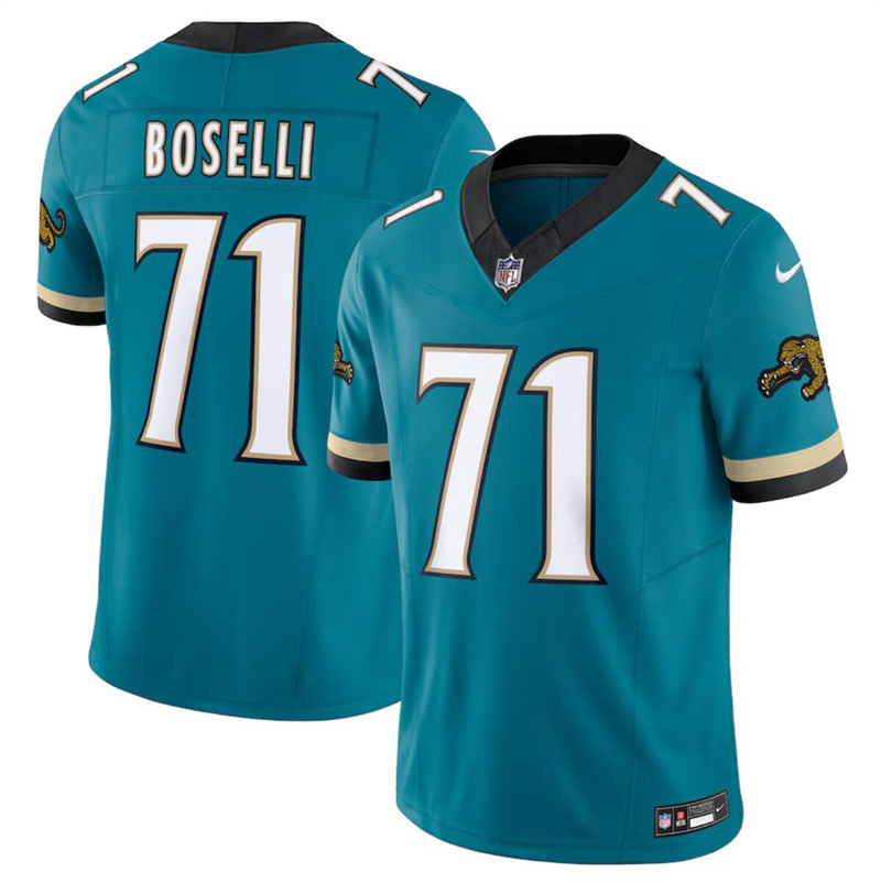 Men's Jacksonville Jaguars #71 Tony Boselli Teal 2024 F.U.S.E. Prowler Throwback Vapor Limited Stitched Football Jersey Men's Jacksonville Jaguars #71 Tony Boselli Teal 2024 F.U.S.E. Prowler Throwback Vapor Limited Stitched Football Jersey