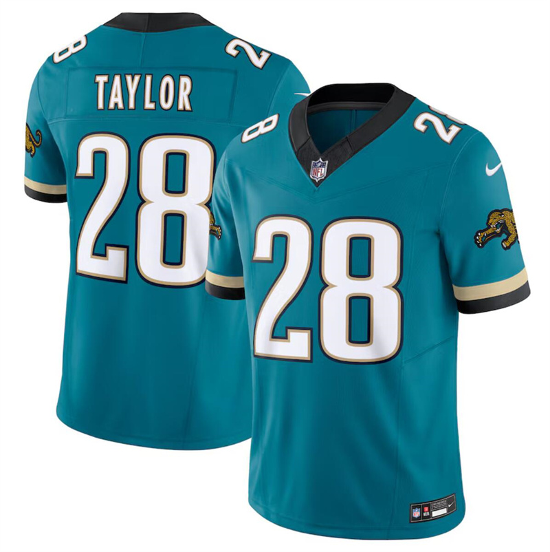 Men's Jacksonville Jaguars #28 Fred Taylor Teal 2024 F.U.S.E. Prowler Throwback Vapor Limited Stitched Football Jersey Men's Jacksonville Jaguars #28 Fred Taylor Teal 2024 F.U.S.E. Prowler Throwback Vapor Limited Stitched Football Jersey