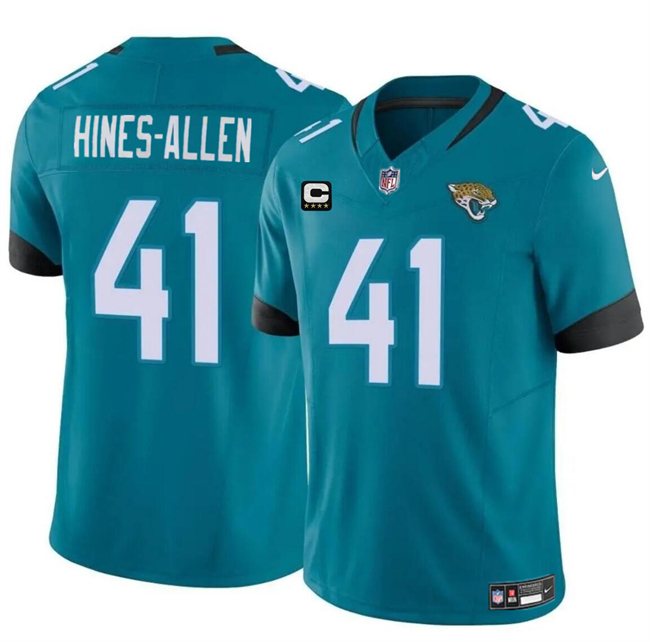 Men's Jacksonville Jaguars #41 Josh Hines-Allen 2024 Teal With 4-Star C Patch Vapor Untouchable Limited Stitched Jersey Men's Jacksonville Jaguars #41 Josh Hines-Allen 2024 Teal With 4-Star C Patch Vapor Untouchable Limited Stitched Jersey