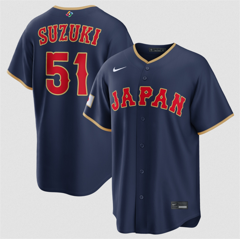 Men's Japan Baseball #51 Seiya Suzuki Navy 2026 World Baseball Classic Road Stadium Stitched Jersey Men's Japan Baseball #51 Seiya Suzuki Navy 2026 World Baseball Classic Road Stadium Stitched Jersey