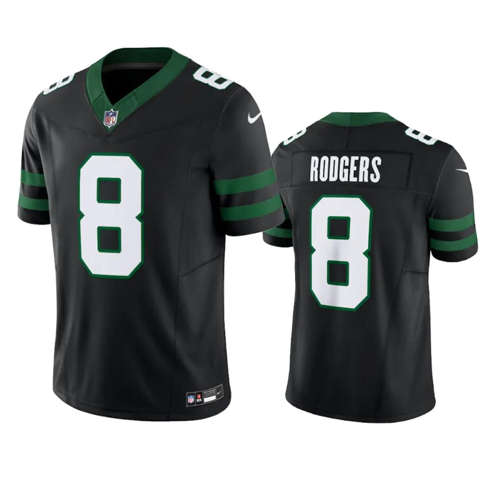 Men's New York Jets #8 Aaron Rodgers Black 2024 F.U.S.E. Vapor Limited Stitched Jersey Men's New York Jets #8 Aaron Rodgers Black 2024 F.U.S.E. Vapor Limited Stitched Jersey